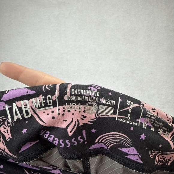 Lab MFG Shorts Womens Small 6 Black Pink Purple Unicorn Rainbow Yoga Compression - Picture 3 of 12